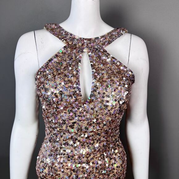 Mac Duggal dress size 0 all over sequin open back Eras Tour halter prom cocktail - Picture 6 of 14